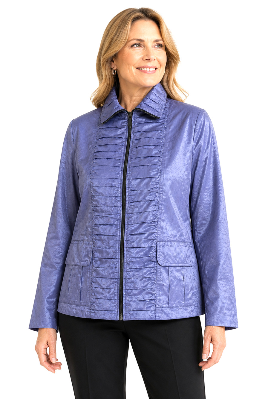 Chicos Subtle Print Sally Jacket Full Zip Periwinkle Violet Lightweight sz 0 / S